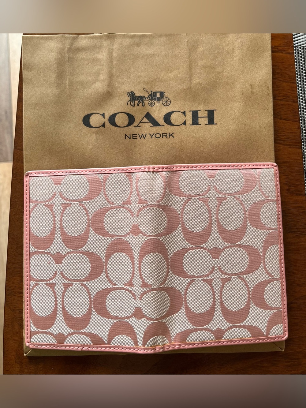 Coach Signature Print Powder Pink Passport/ Travel Document/Card Holder!